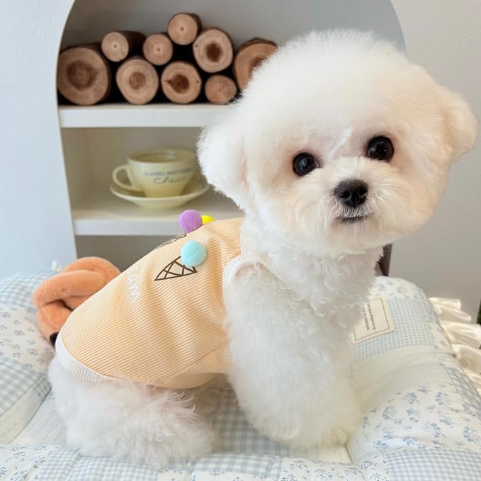 Spring & Summer Pet Clothes Tank Top - Ice Cream Pattern Breathable Tank top for Dogs & Cats, Cool Sleeveless Shirt for Teddy, Bichon & Small Breeds