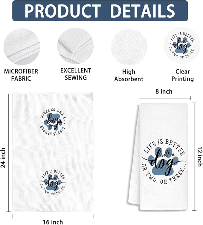 Dog Themed Gifts Kitchen Towels 16'24', Dogs Mom Gifts for Women, Dog Decorations for The Home, House Warming Gift New Home, Paw Prints Kitchen Tea Hand Towels