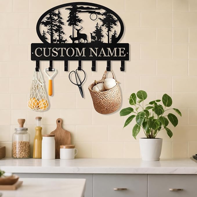 Personalized Deer Key Holder for Wall, Custom Metal Key Hooks | Deer key holder with rust-resistant metal finish, custom name key holder wall mount, cabin decor and lodge housewarming gift