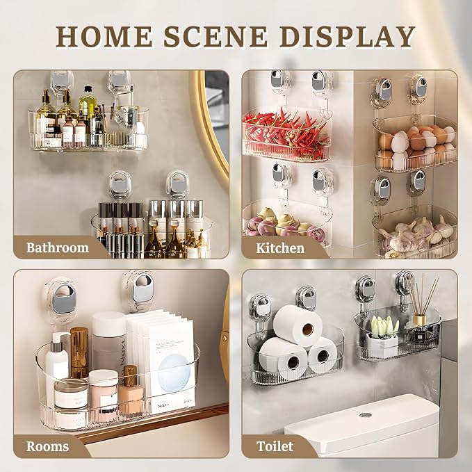 hoehew No-Drill Bathroom Suction Storage Box, Powerful Suction Cup Storage Rack Corrugated Suction Cup Storage Holder Shower Shelf Heavy Duty Shower Kitchen Organizer