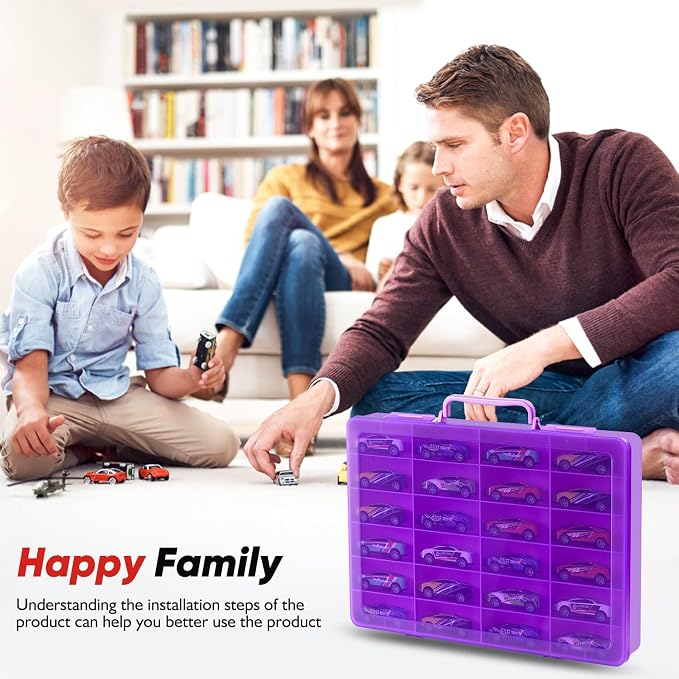 Toy Storage Organizer Case for Hot Wheels Car, for Matchbox Cars, for Mini Toys, for Small Dolls. Carrying Box Container Carrier with 24 Compartments (Box Only) (Purple)