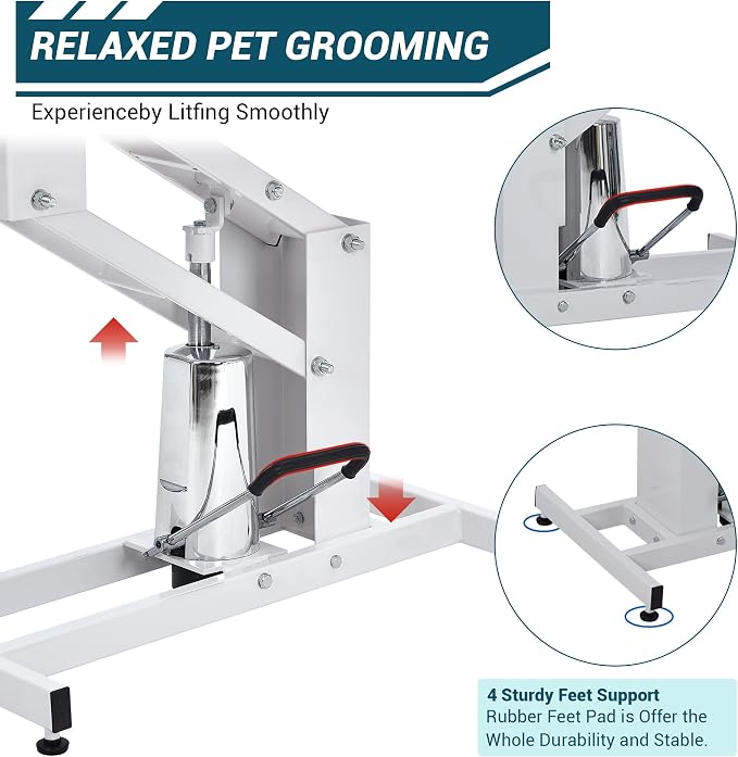 43.3" Hydraulic Pet Grooming Table, Heavy Duty Hydraulic Grooming Table Max Load 350Lbs, Professional Hydraulic Dog Grooming Table with 3 Adjsutable Nooses &, Overhead, Adjustable Height Range 22 in -