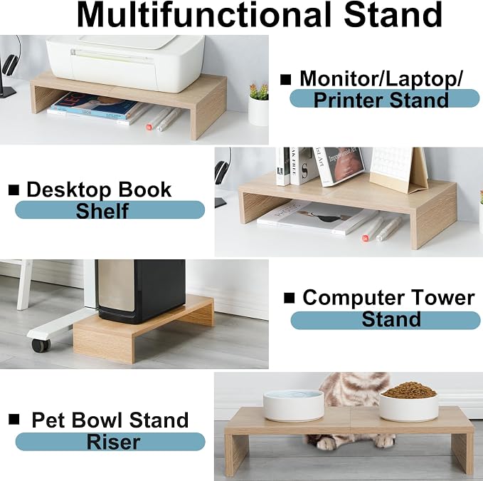 TEAMIX 2-Pack Monitor Stand Riser 20 inch, Wood Desk Computer Shelf, Maple | For 2 Monitors, Laptop, Printer, TV, PC, Keyboard Storage, Space-Saving, Ergonomic, Organizer for Home Office Gaming Vanity