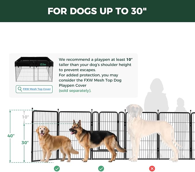FXW Rollick Dog Playpen, Indoor, Yard & RV Camping, 40" H, 16 Panels | Easy setup, Heavy-duty, DIY layouts, for Medium & Large Dogs, Patented