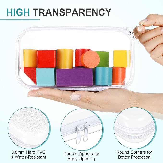 Ceenna 2 Pcs Clear Zipper Case Hard Shell Pouches,2 Slim Long | Multiple Sizes Plastic Makeup Bags Pencil Case Organizer Diaper Bag Pouches Clear Travel Toiletry Bag for Women