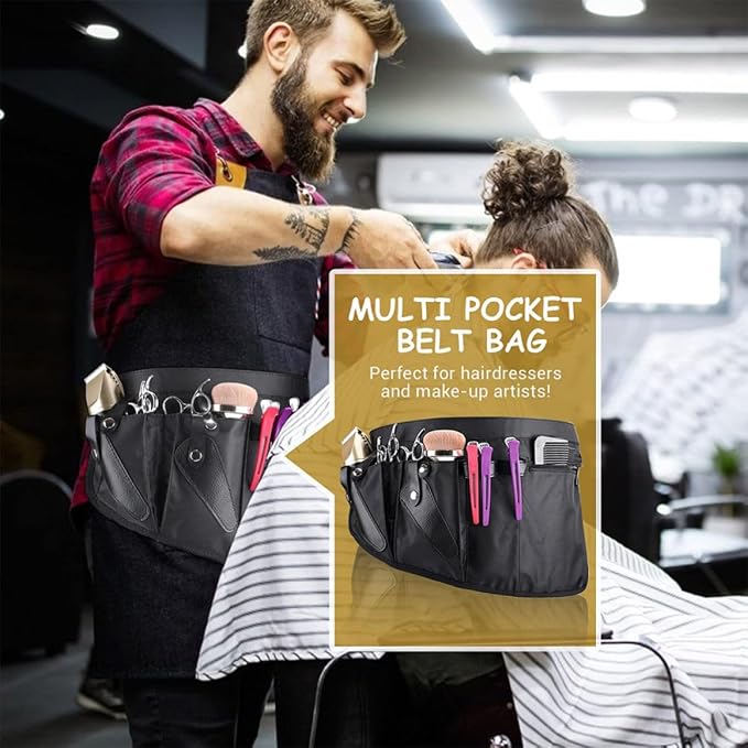 VALICLUD Waist Bag Canvas Hairdresser Scissor Organizer Black | Waterproof Storage Areas, Adjustable Buckle, Simple Appearance for Salon Tools