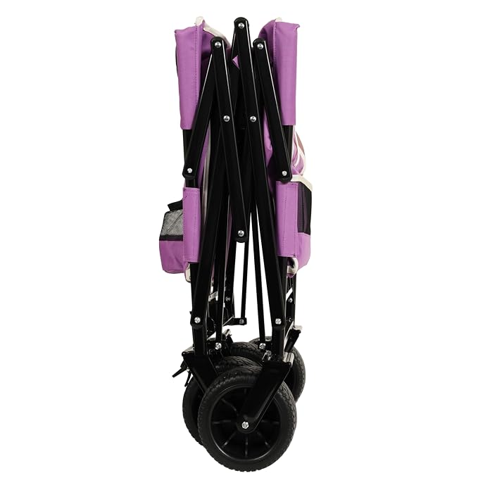3-in-1 Pet Wagon Stroller with Bench Seat & Storage – Portable Travel Carrier for Dogs & Cats, 500Lbs Heavy-Duty Foldable Cart with All-Terrain Wheels for Camping, Park & Outdoor Use (Purple)