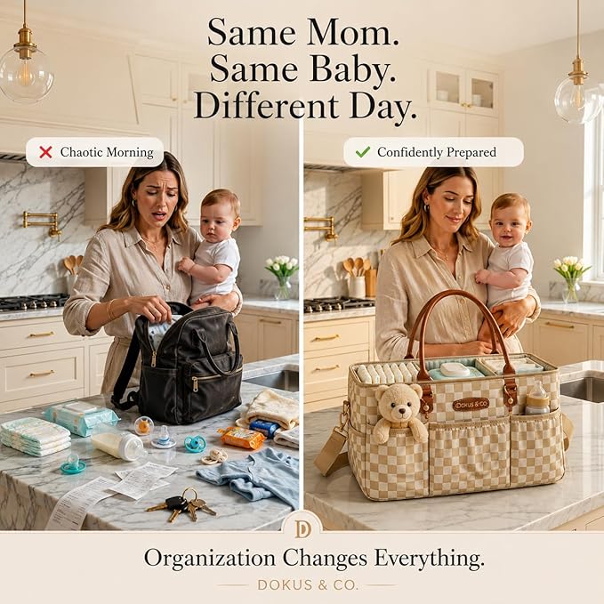 DOKUS & CO Luxe Diaper Caddy Organizer, Extra Large Collapsible Nursery Storage Tote for Baby Essentials & Travel
