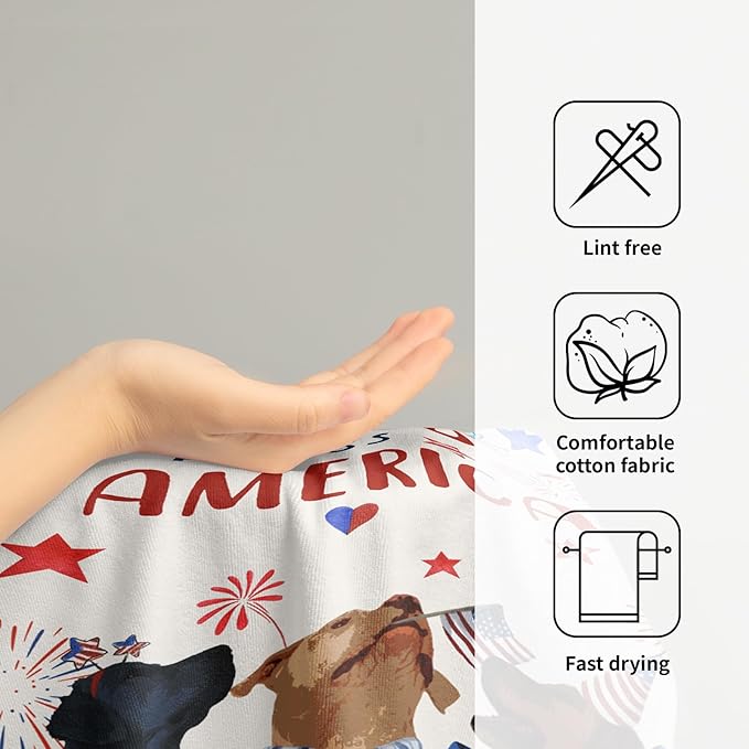 Giwawa 4th of July Patriotic Dogs Hand Towels Set of 2 American Independence Day Kitchen Towels Absorbent Washcloth Towel for Home Holiday Decor