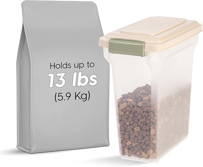 IRIS USA Dog Food Storage Container, Up to 13 lbs, Almond, Made in USA | BPA-Free, Airtight Seal, Best for Cat Food, Bird Seed, Chicken Feed, Pet Toys, Treats, Pellets