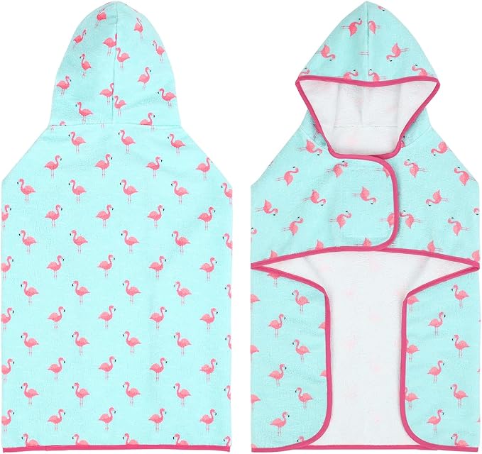 HDE Dog Bathrobe Super Absorbent Quick Drying Puppy Towel Wrap Coat Adjustable After Bath Robes with Hood for Dog Sizes S-XXL Flamingos XL
