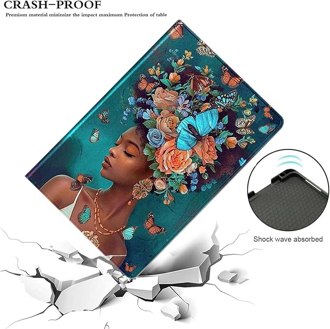 for Samsung Galaxy Tab A 8.4 Tablet Case SM-T307,Premium Leather Folio Stand Auto Wake/Sleep,Multiple Viewing Stand,Butterfly Flowers Sexy Black Girl