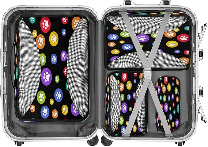 Color Round Pet Pows 4 Piece Packing Set Mesh Organizers with Lightweight Design for Luggage Backpacks Business Trips Outdoor Adventures and Toiletry Storage