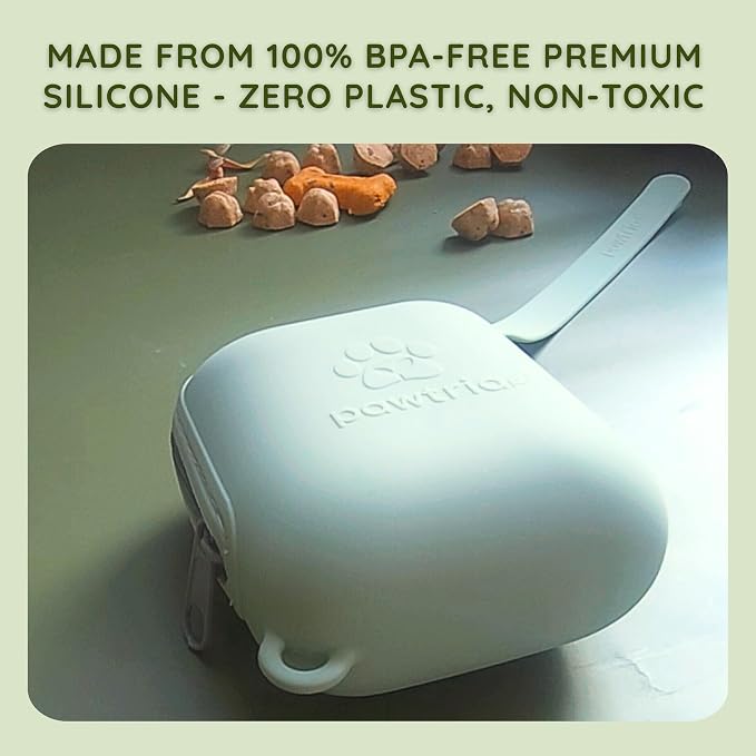 Pawtria Home Compostable Dog Poop Bag Rolls (120) + Silicone Treat Pouch | 120 Leak-Proof Poop Bags for Dogs, TÜV Austria Home Compost Certified & BPA-Free Silicone Treat Case