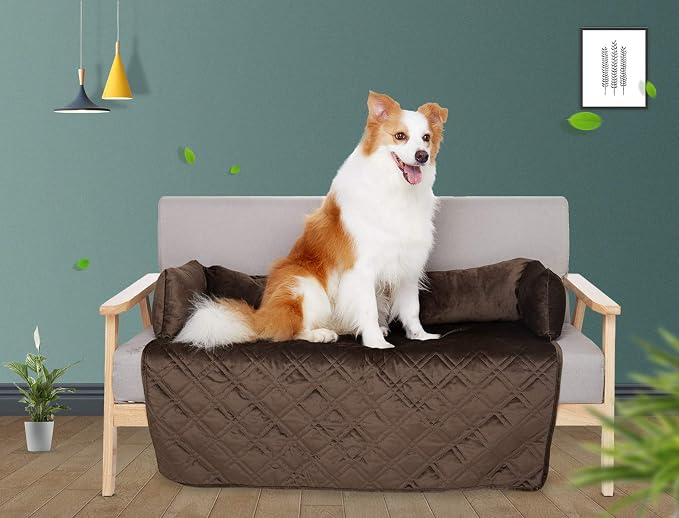 Brilliant Sunshine Chocolate Velvet Dog Sofa Slipcover, Extra Large | Calming Pet Couch Bed with Removable & Washable Cover, Funiture Protector & Bed Mat for Dogs, Pets, Cats, 54"×32"×8"