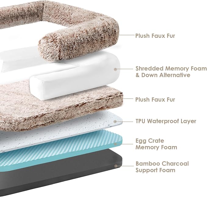 EHEYCIGA Orthopedic Foldable Human Dog Bed - 72x44x11, Faded Brown | Memory Foam Human Sized Dog Bed, Waterproof Pet Bed for People, Faux Fur Pet Couch for Adult with Non-Slip Bottom
