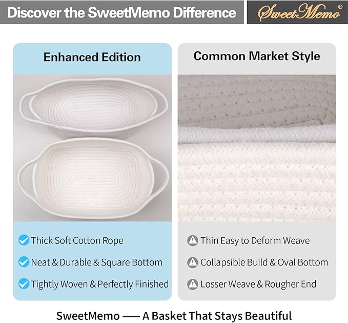 Gift Basket Empty with Handles, 12x8x5 inch - Small Cute Woven Rope Basket for Baby Nursery, Kids Toys - With Gift Bag & Ribbon, Perfect for Wedding, Birthday Gifting (Cream White, 1PC)