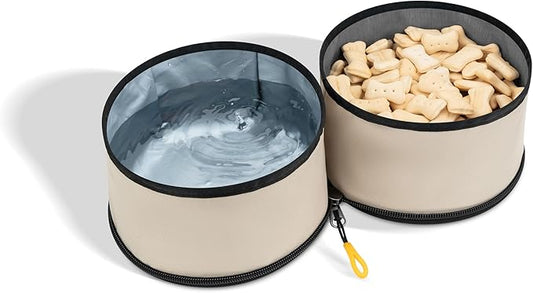 OllyDog Superbowl | Collapsible Dog Travel Bowl | 2 Compartment Food & Water | Foldable| Portable Dog Bowl | Hiking, Camping (Con Leche)