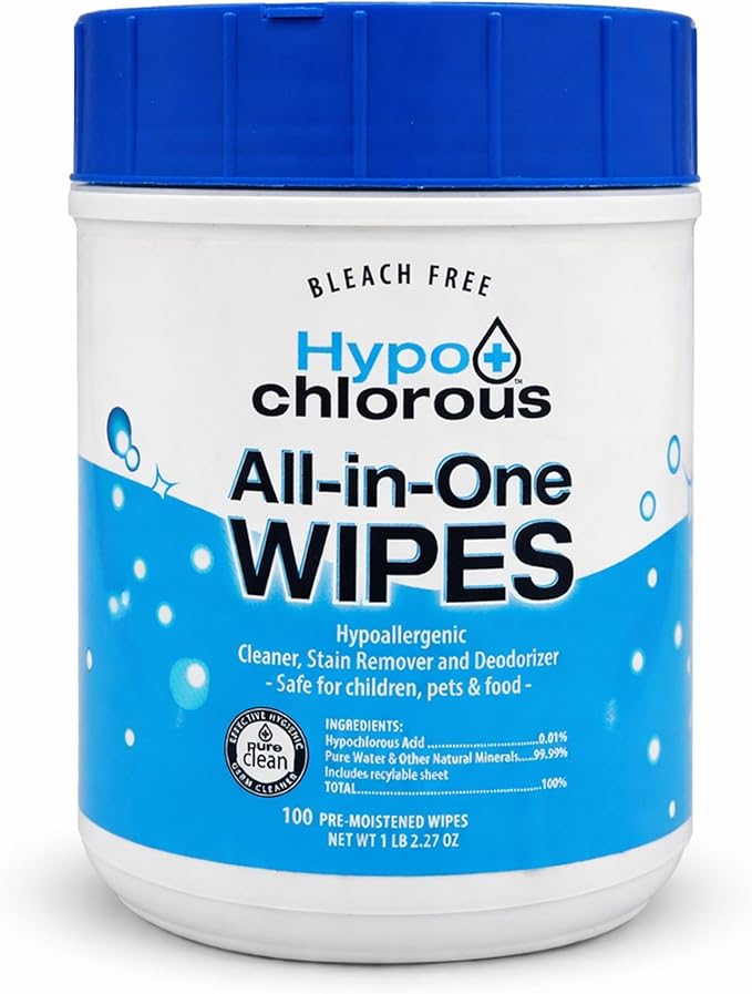 Hypochlorous Acid Wipes – 100 Count Non-Toxic Cleaner for Skin, Baby, Pet, Home & Gym – Bleach-Free