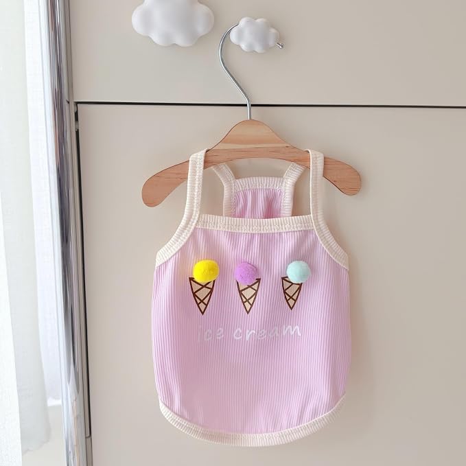 Spring & Summer Pet Clothes Tank Top - Ice Cream Pattern Breathable Tank top for Dogs & Cats, Cool Sleeveless Shirt for Teddy, Bichon & Small Breeds
