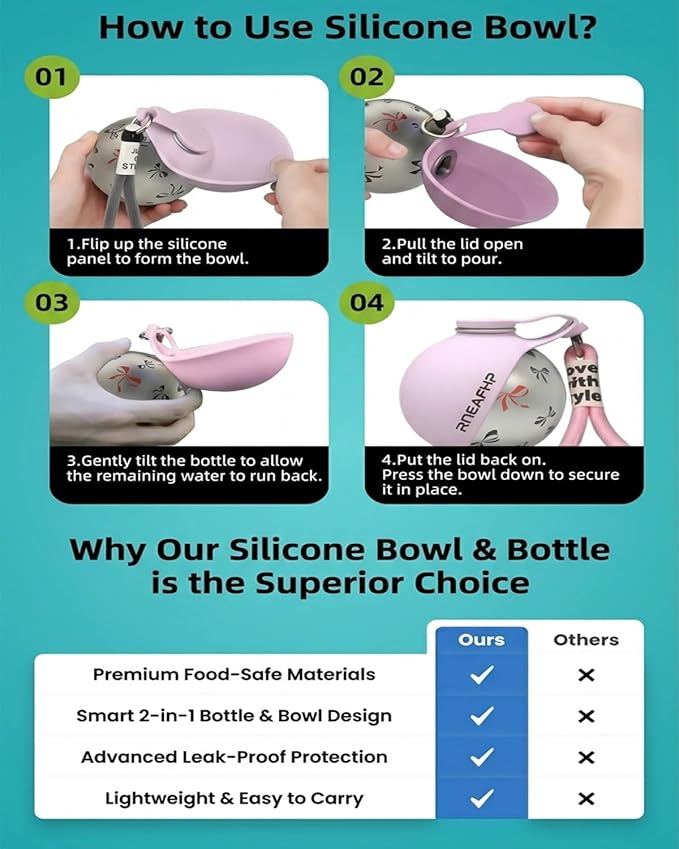 Dog Water Bottle with Bowl 2-in-1 Portable Leak Proof 10 OZ Puppy Travel Drink Dispenser for Large Medium Small Breeds Stainless Steel Hydration Tumbler Buddy Cup for Dogs Pets Outdoor(2Blue B)