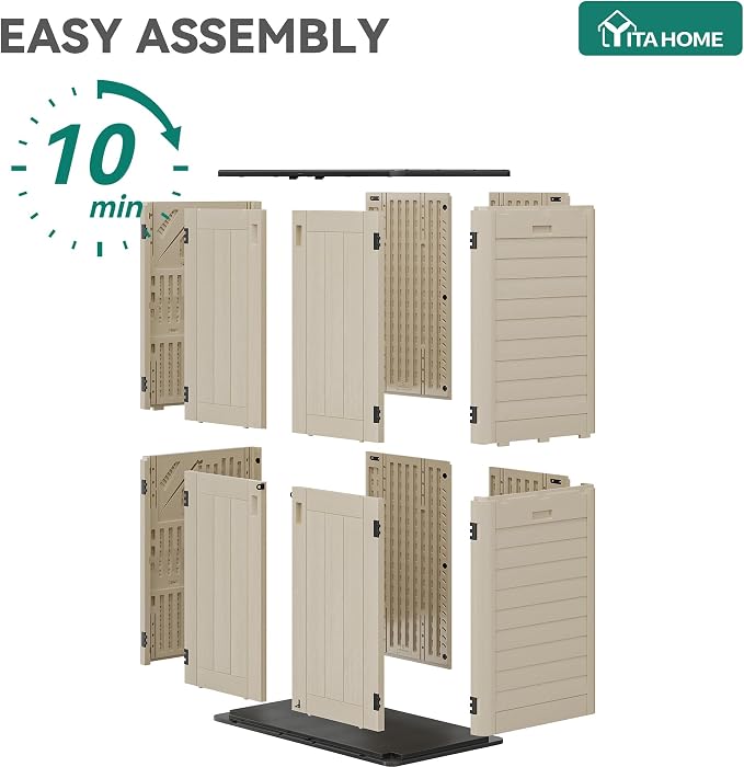 YITAHOME 60 cuft Vertical Outdoor Storage Shed w/o Shelf, Large Waterproof Storage Cabinet for Garden Shed, Tall Outdoor Storage Shed for Garage, Pool Storage, Resin, Lockable, Khaki & Brown