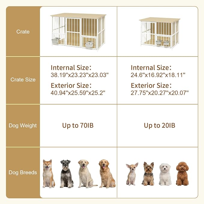 Hadulcet 41'' Foldable Dog Crate Furniture, Large Dog Kennel with 2 Bowls | Wooden Crate Table with Storage Top, Furniture Style Indoor Kennel for Small to Large Dogs with Rotating Food Door, Oak