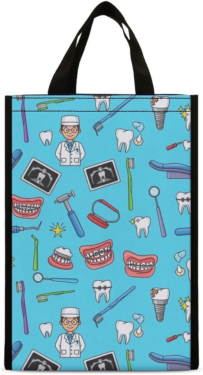 Portable Thermal Lunch Bag Insulated Lunchbox Travel Lunch Totes Compatible with Teeth Dental Blue Cooler Bags Food Container for Picnic Office