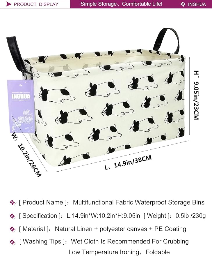 Rectangular Bulldog Storage Basket | Gifts Bag for Toys,Books,Clothes,Gifts,Pets-Perfect for Home,Office,Nursery,Dorm,Shelf