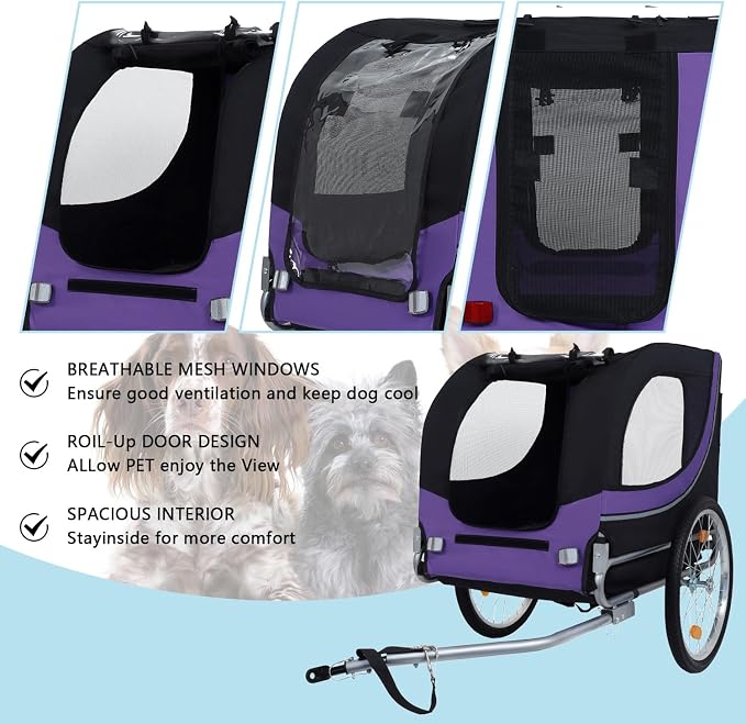 Large Dog Bike Trailer with 18.9" Wheels - 120LB Capacity Dog Trailer for Bike, Foldable Pet Bike Trailer for All-Terrain Cycling, Jogging & Camping