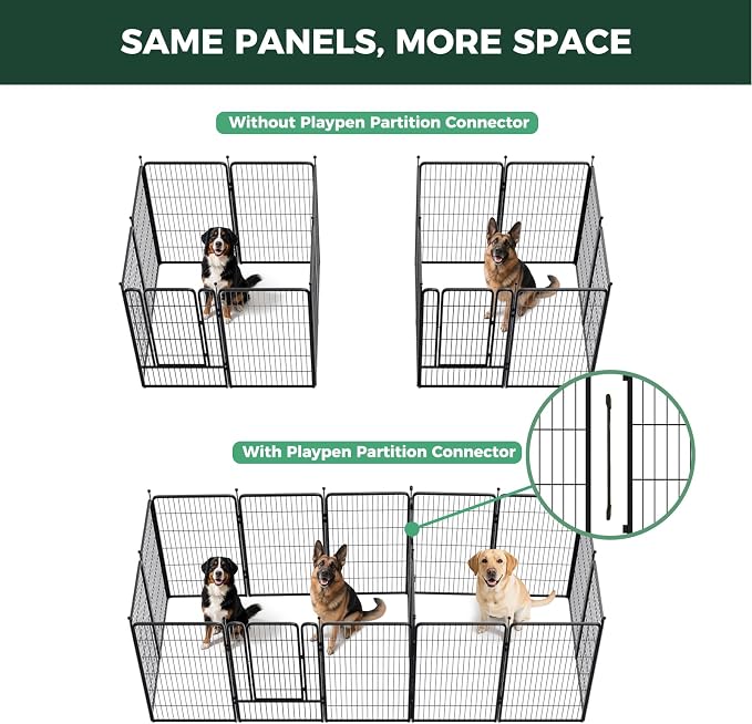 FXW Rollick Dog Playpen with Divider Connectors, 45" H, 16 Panels | Heavy-Duty & Easy setup Play Area, Two-Zone Layout, Indoor & Yard, For Large Dogs, Patented