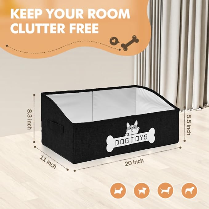 Dog Toy Basket, Specially Designed for Dog Toy Storage, Collapsible Dog Toy Box with Handle，Perfect for Storing Pet Toys and Accessories - Black