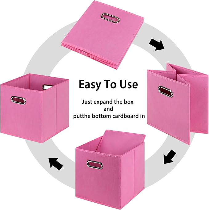 Black Foldable Storage Cubes Bins , Fabric Storage Box Cubes Organizer Baskets with Dual Handles for Home Organizer(Pink)