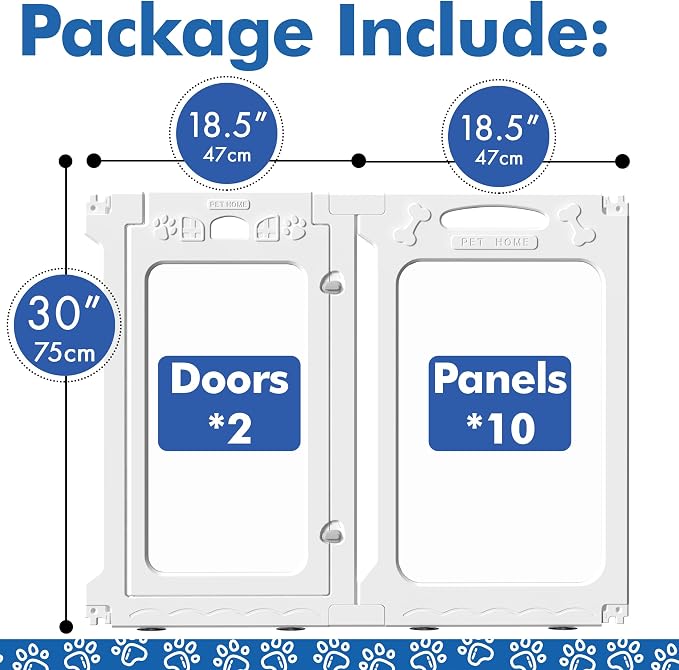 Clear Acrylic Indoor Dog Playpen, 30" H, 12 Panels, White | Open View, Modern Home Fit, No Climbing Bars, Tool-Free Setup, For Puppies & Small Dogs