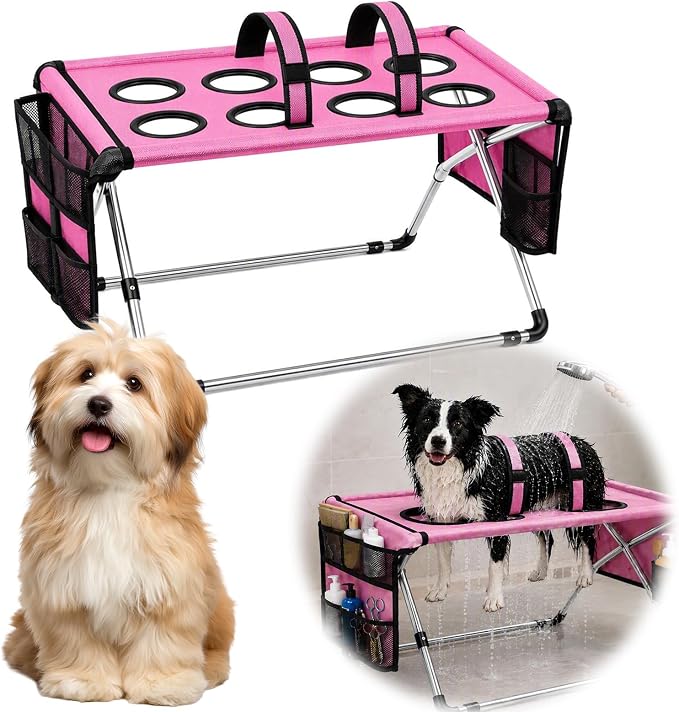 Foldable Dog Grooming Table, Pet Hammock with Stand for Small Dogs & Cats