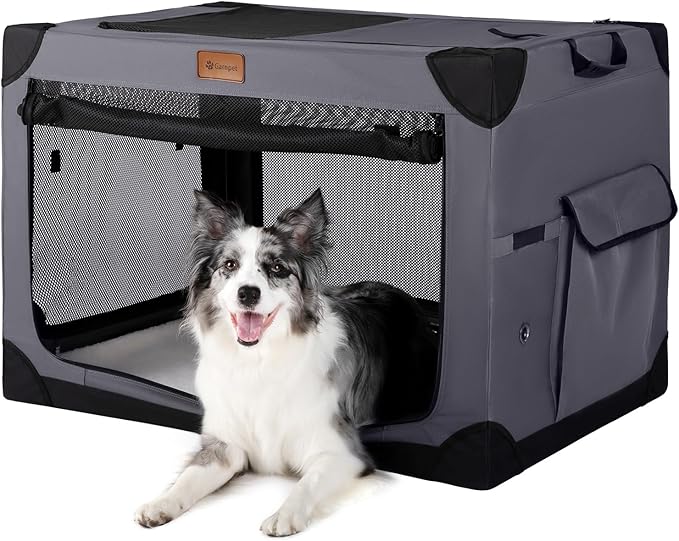 Garnpet Soft Dog Crate for Medium Dogs, 4-Door Foldable Collapsible Dog Crate with Soft Sides, Indoor & Outdoor Travel Dog Kennel, Dark Grey