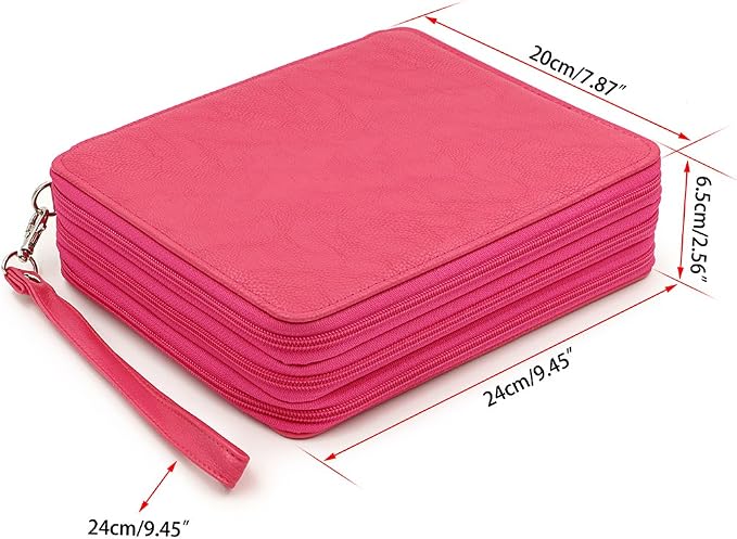 BTSKY Deluxe PU Leather Pencil Case For Colored Pencils - 120 Slot Pencil Holder with Handle Strap Handy Colored Pencil Box Large (Rose Red) | Pencil Holder with Handle Strap Handy Colored Pencil Box Large for Artists, Adults Coloring, Sketching, Drawing