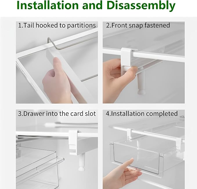 vacane Upgraded Refrigerator Drawers Organizer - Pull Out Fridge Bins with Handle, Extra-Long 19.5" Stretchable and Deep Storage