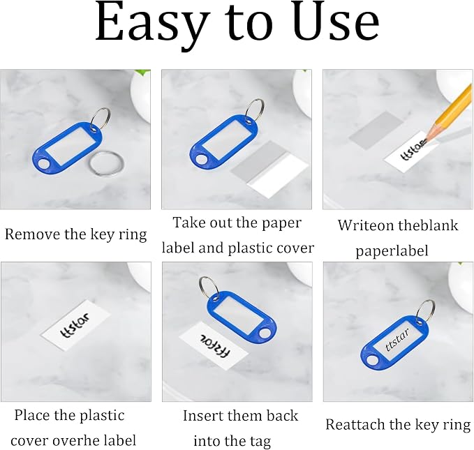 40Pcs Plastic Key Tags with Split Rings, Writable Label Window, Office, Luggage, Name & Number Organization, Key Label Holders(Blue)