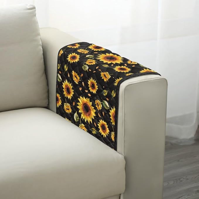 Sunflower Stretch Couch Arm Covers with Two Pockets Breathable Armrest Covers Chairs Arm Cover Easy to Clean, Scratch-Resistant Sofa Arm Protector Home Furniture Decor Cover