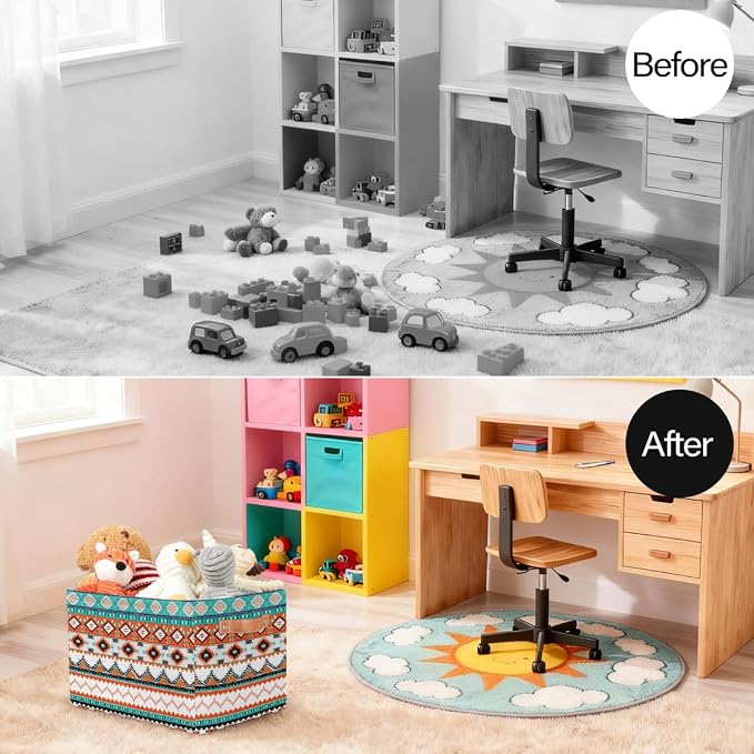 Pardick Storage Baskets Bin, Ethnic Boho Western Collapsible Canvas Fabric Storage Bin Decorative Baskets Toy Organizer Rectangle Storage Boxes with handles for Home Shelves Nursery,Q-12
