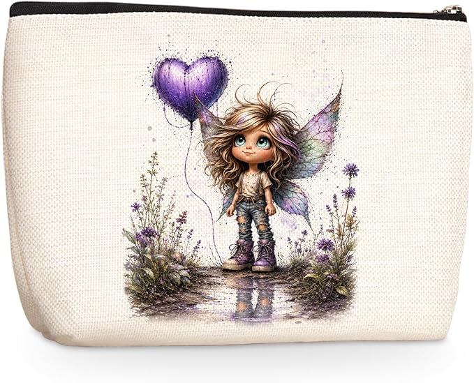 Cute Love Balloon Wings Girl Pattern Makeup Bag, Cartoon Girl Cosmetic Bags