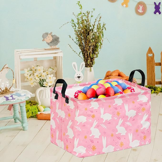 Kid Clothes Storage Basket Gift Shelf Basket Toy Storage Bin, Nursery Basket Organizer Box With Handles for Room Deco Bunny Easter Eggs Basket for Children