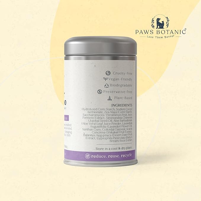 Water-Activated Powder Shampoo for Dogs, Calming Lavender, 3.5 oz with Bamboo Spoon (Itch & Odour Control)