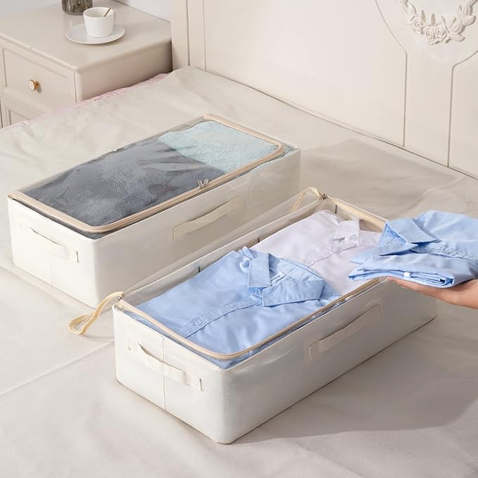 CYhom Under Bed Storage Bins Frame Storage Box Oxford Fabric Sturdy Underbed Container Foldable Stackable Large Capacity Clothes Organizer