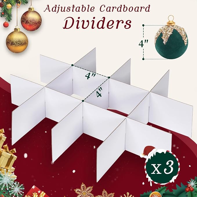 Christmas Ornament Storage Box with Adjustable Dividers Zippered Top Stores up to 36 Holiday Ornaments (4 Inch) Xmas Ball Decorations Organizer Storage Container Bin