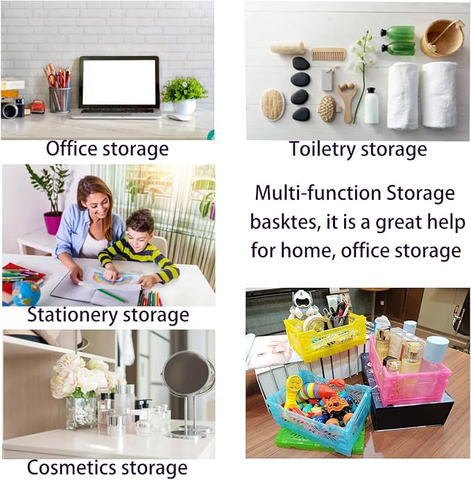4Pack Pastel Plastic Storage Crates and Baskets, Collapsible Crates for Organizing, 4L Space Saving Bins for Classroom, Kitchen, Office, Bedroom,Desk Organizer. (Mix Colors)