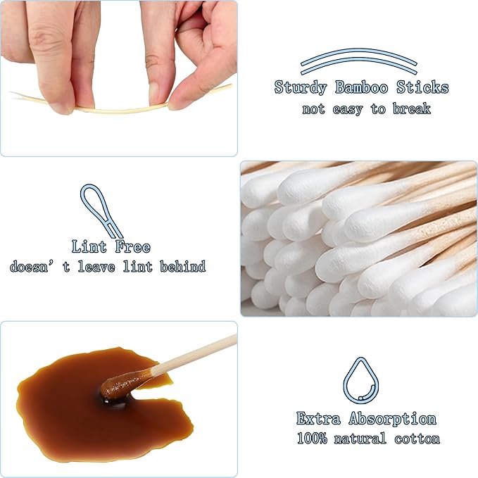 Eyxformula 500 PCS 6 Inch Long Cotton Swabs with Upgraded Sturdy Bamboo Sticks – Lint-Free & Sufficient Cotton Tipped Applicators for Dog Ear Cleaning, Gun Maintenance, Makeup, Pet Care, Art & Crafts