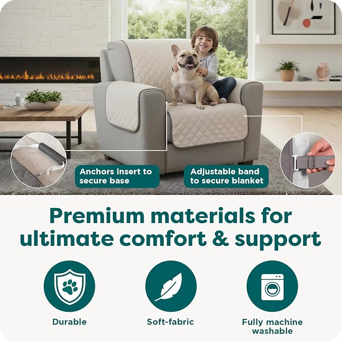 FurHaven Water-Resistant Sofa Cover for Dogs & Cats, Reversible Couch Protector with Secure Straps and Pinsonic Quilted Fabric, Machine Washable Couch Cover, XL Sofa, Gray Mist