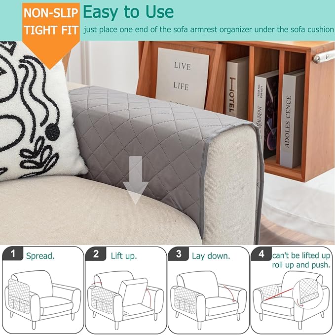 Remote Control Holder for Recliner Non-Slip Armchair Caddy Couch Armrest Organizer, Arm Chair Bedside Caddy Storage Organizer for Recliner Couch With 6 Pockets for Magazine, Tablet, Phone, iPad (Grey)